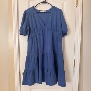 Boden Jersey Seersucker Tiered Dress | Size 10 | Blue | Cotton